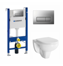 Комплект 3 в 1 инсталляция Geberit Duofix UP100 + Унитаз подвесной Berges Wasserhaus Gamma 081105 + кнопка хром матовый в современном стиле