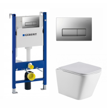 Комплект 3 в 1 инсталляция Geberit Duofix UP100 + Подвесной унитаз WeltWasser Gelbach 004 GL-WT + кнопка хром матовый в современном стиле