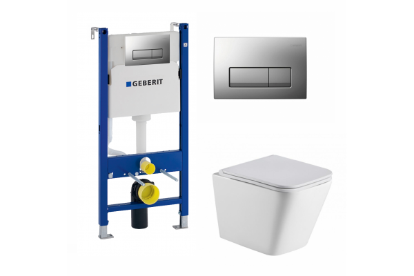 Комплект 3 в 1 инсталляция Geberit Duofix UP100 + Подвесной унитаз WeltWasser Gelbach 004 GL-WT + кнопка хром матовый в современном стиле