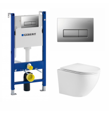 Комплект 3 в 1 инсталляция Geberit Duofix UP100 + Подвесной унитаз WeltWasser Merzbach 041 GL-WT  + кнопка хром матовый в современном стиле