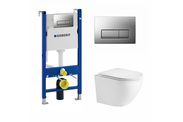 Комплект 3 в 1 инсталляция Geberit Duofix UP100 + Подвесной унитаз WeltWasser Merzbach 041 GL-WT  + кнопка хром матовый в современном стиле