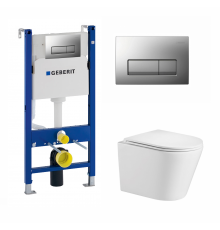 Комплект 3 в 1 инсталляция Geberit Duofix UP100 +  Подвесной унитаз WeltWasser Salzbach 004 GL-WT + кнопка хром матовый в современном стиле
