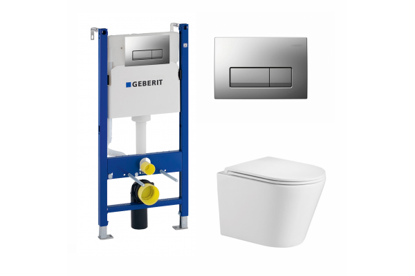 Комплект 3 в 1 инсталляция Geberit Duofix UP100 +  Подвесной унитаз WeltWasser Salzbach 004 GL-WT + кнопка хром матовый в современном стиле