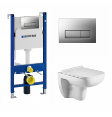 Комплект 3 в 1 инсталляция Geberit Duofix UP100 + Подвесной унитаз WeltWasser Kehlbach 004 GL-WT + кнопка хром матовый в современном стиле