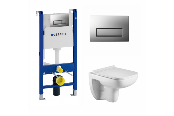 Комплект 3 в 1 инсталляция Geberit Duofix UP100 + Подвесной унитаз WeltWasser Kehlbach 004 GL-WT + кнопка хром матовый в современном стиле