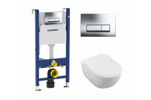 Комплект 3 в 1 инсталляция Geberit Duofix + Унитаз подвесной Villeroy & Boch Subway 2.0 5614R201 + кнопка хром в современном стиле