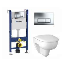 Комплект 3 в 1 инсталляция Geberit Duofix + Унитаз подвесной Geberit Renova 500.801.00.1 + кнопка хром в современном стиле