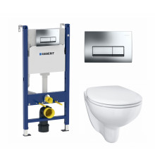 Комплект 3 в 1 инсталляция Geberit Duofix + Унитаз подвесной Grohe Bau Ceramic 39351000 + кнопка хром в современном стиле
