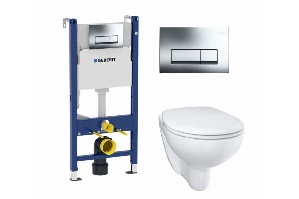 Комплект 3 в 1 инсталляция Geberit Duofix + Унитаз подвесной Grohe Bau Ceramic 39351000 + кнопка хром в современном стиле