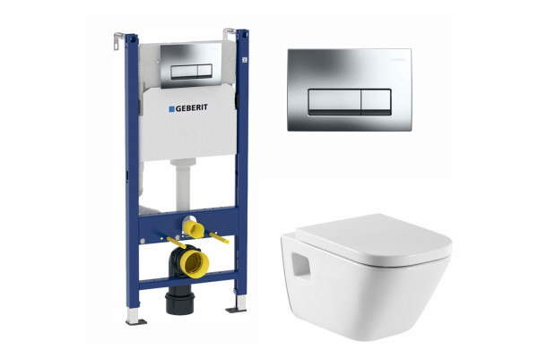 Комплект 3 в 1 инсталляция Geberit Duofix + Унитаз подвесной Roca Gap + кнопка хром в современном стиле