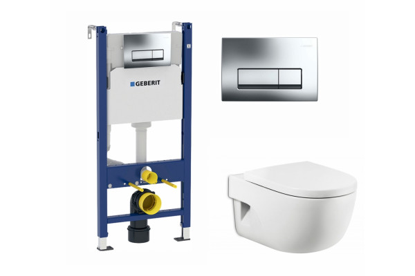 Комплект 3 в 1 инсталляция Geberit Duofix + Унитаз подвесной Roca Meridian-N + кнопка хром в современном стиле