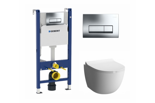 Комплект 3 в 1 инсталляция Geberit Duofix + Унитаз подвесной VitrA Sento 7748В003-0075 + кнопка хром в современном стиле