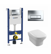 Комплект 3 в 1 инсталляция Geberit Duofix + Унитаз подвесной Jacob Delafon Vox EDM102-00 + кнопка хром в современном стиле