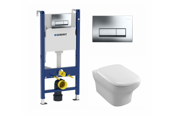 Комплект 3 в 1 инсталляция Geberit Duofix + Унитаз подвесной Jacob Delafon Vox EDM102-00 + кнопка хром в современном стиле