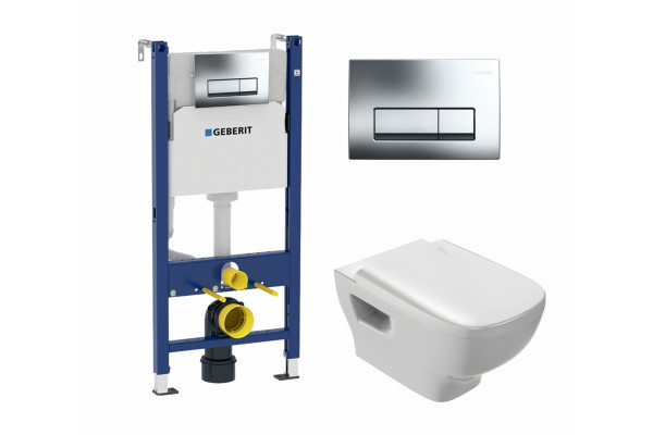 Комплект 3 в 1 инсталляция Geberit Duofix + Унитаз подвесной Jacob Delafon Struktura EDE102-00 + кнопка хром в современном стиле