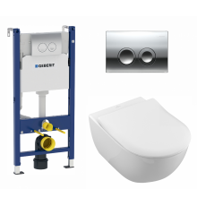 Комплект 3 в 1 инсталляция Geberit Duofix Delta + Унитаз подвесной Villeroy & Boch Subway 2.0 5614R201 + кнопка хром в современном стиле