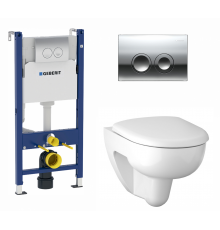 Комплект 3 в 1 инсталляция Geberit Duofix Delta + Унитаз подвесной Geberit Renova 500.801.00.1 + кнопка хром в современном стиле
