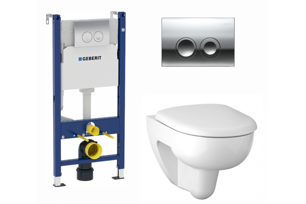 Комплект 3 в 1 инсталляция Geberit Duofix Delta + Унитаз подвесной Geberit Renova 500.801.00.1 + кнопка хром в современном стиле