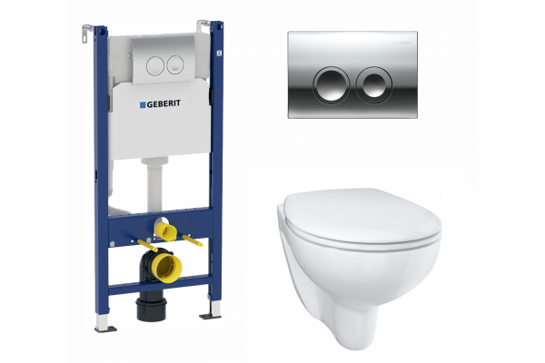 Комплект 3 в 1 инсталляция Geberit Duofix Delta + Унитаз подвесной Grohe Bau Ceramic 39351000 + кнопка хром в современном стиле