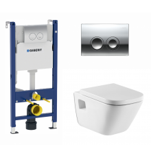Комплект 3 в 1 инсталляция Geberit Duofix Delta + Унитаз подвесной Roca Gap + кнопка хром в современном стиле