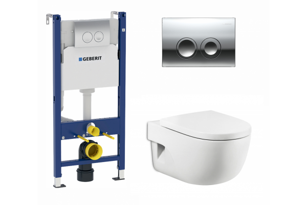 Комплект 3 в 1 инсталляция Geberit Duofix Delta + Унитаз подвесной Roca Meridian-N + кнопка хром в современном стиле