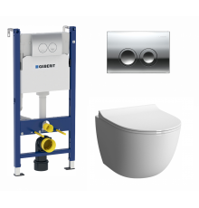 Комплект 3 в 1 инсталляция Geberit Duofix Delta + Унитаз подвесной VitrA Sento 7748В003-0075 + кнопка хром в современном стиле