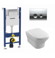 Комплект 3 в 1 инсталляция Geberit Duofix Delta + Унитаз подвесной Jacob Delafon Vox EDM102-00 + кнопка хром в современном стиле