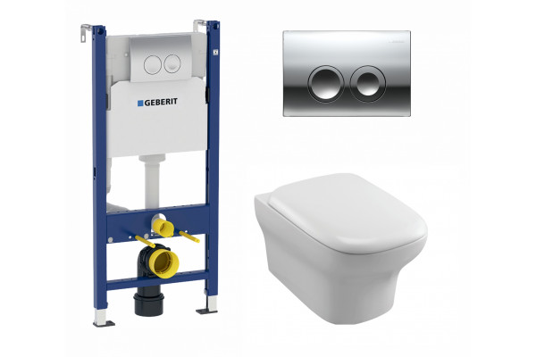 Комплект 3 в 1 инсталляция Geberit Duofix Delta + Унитаз подвесной Jacob Delafon Vox EDM102-00 + кнопка хром в современном стиле