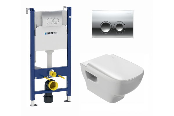 Комплект 3 в 1 инсталляция Geberit Duofix Delta + Унитаз подвесной Jacob Delafon Struktura EDE102-00 + кнопка хром в современном стиле