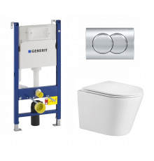 Комплект 3 в 1 инсталляция Geberit Duofix + унитаз WeltWasser Salzbach 004 GL-WT + кнопка хром Delta01 в современном стиле