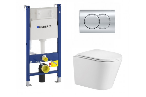Комплект 3 в 1 инсталляция Geberit Duofix + унитаз WeltWasser Salzbach 004 GL-WT + кнопка хром Delta01 в современном стиле