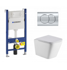 Комплект 3 в 1 инсталляция Geberit Duofix + унитаз WeltWasser Gelbach 004 GL-WT + кнопка хром Delta01 в современном стиле