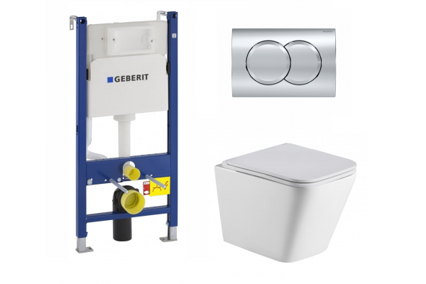 Комплект 3 в 1 инсталляция Geberit Duofix + унитаз WeltWasser Gelbach 004 GL-WT + кнопка хром Delta01 в современном стиле