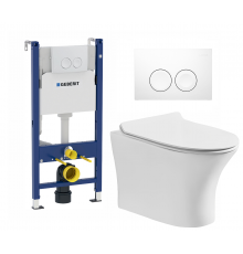 Комплект 3 в 1 инсталляция Geberit Duofix Delta + Подвесной безободковый унитаз Cerutti Spa Bernina aria CT7191 + кнопка белая в современном стиле