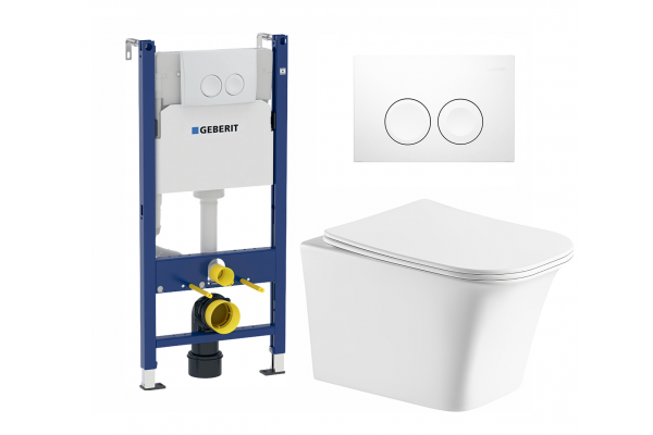 Комплект 3 в 1 инсталляция Geberit Duofix Delta + Подвесной унитаз Cerutti Spa Arno Aria CT7839 + кнопка белая в современном стиле