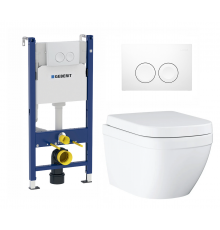 Комплект 3 в 1 инсталляция Geberit Duofix Delta + Унитаз подвесной Grohe Euro Ceramic 39206000 + кнопка белая в современном стиле