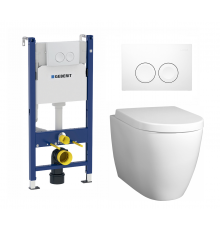 Комплект 3 в 1 инсталляция Geberit Duofix Delta + Унитаз подвесной BelBagno Marino + кнопка белая в современном стиле