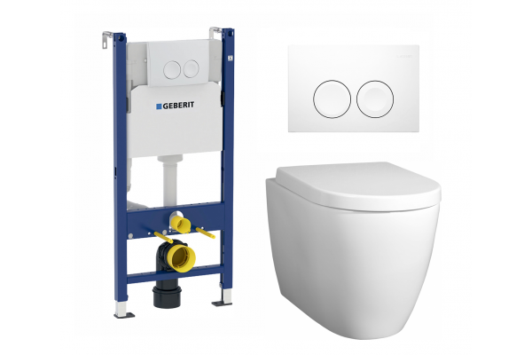 Комплект 3 в 1 инсталляция Geberit Duofix Delta + Унитаз подвесной BelBagno Marino + кнопка белая в современном стиле