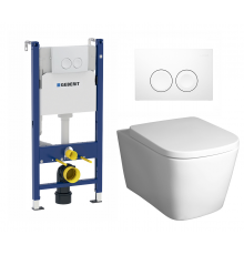 Комплект 3 в 1 инсталляция Geberit Duofix Delta + Унитаз подвесной BelBagno Albano BB120CHR + кнопка белая в стиле hi-tech