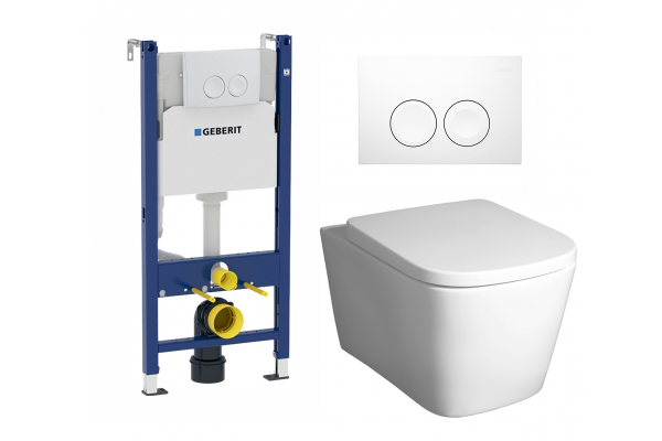 Комплект 3 в 1 инсталляция Geberit Duofix Delta + Унитаз подвесной BelBagno Albano BB120CHR + кнопка белая в стиле hi-tech