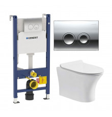 Комплект 3 в 1 инсталляция Geberit Duofix Delta + Подвесной безободковый унитаз Cerutti Spa Bernina aria CT7191 + кнопка хром в современном стиле