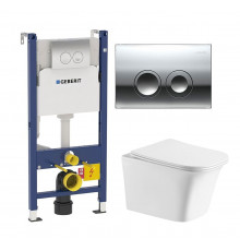 Комплект 3 в 1 инсталляция Geberit Duofix Delta + Подвесной унитаз Cerutti Spa Arno Aria CT7839 + кнопка хром в современном стиле