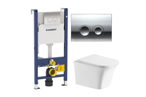 Комплект 3 в 1 инсталляция Geberit Duofix Delta + Подвесной унитаз Cerutti Spa Arno Aria CT7839 + кнопка хром в современном стиле