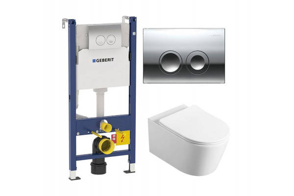 Комплект 3 в 1 инсталляция Geberit Duofix Delta + Унитаз Vincea Cute VT1-24 + кнопка хром в современном стиле