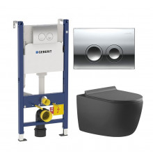 Комплект 3 в 1 инсталляция Geberit Duofix Delta + Унитаз подвесной Aquanet Cetus-GW 287009 + кнопка хром в современном стиле