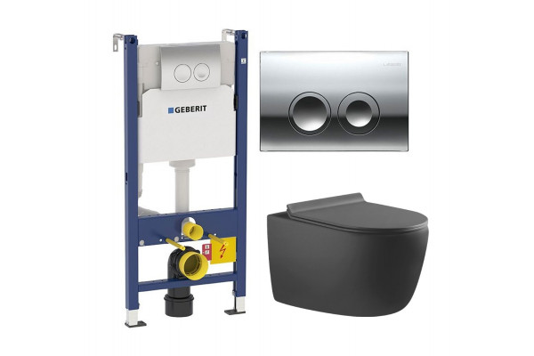 Комплект 3 в 1 инсталляция Geberit Duofix Delta + Унитаз подвесной Aquanet Cetus-GW 287009 + кнопка хром в современном стиле