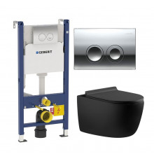 Комплект 3 в 1 инсталляция Geberit Duofix Delta + Унитаз подвесной Aquanet Cetus 287008 + кнопка хром в современном стиле