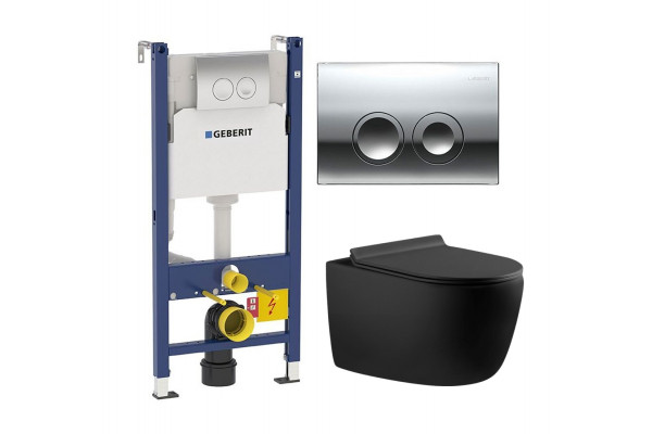 Комплект 3 в 1 инсталляция Geberit Duofix Delta + Унитаз подвесной Aquanet Cetus 287008 + кнопка хром в современном стиле