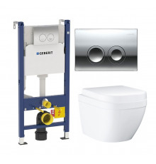 Комплект 3 в 1 инсталляция Geberit Duofix Delta + Унитаз подвесной Grohe Euro Ceramic 39206000 + кнопка хром в современном стиле