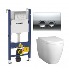 Комплект 3 в 1 инсталляция Geberit Duofix Delta + Унитаз подвесной BelBagno Marino + кнопка хром в современном стиле